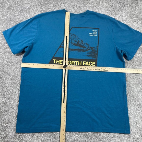 North Face T Shirt Mens XXL Mountain Exploring Cotton Blend Short Sleeve Blue - Picture 10 of 13